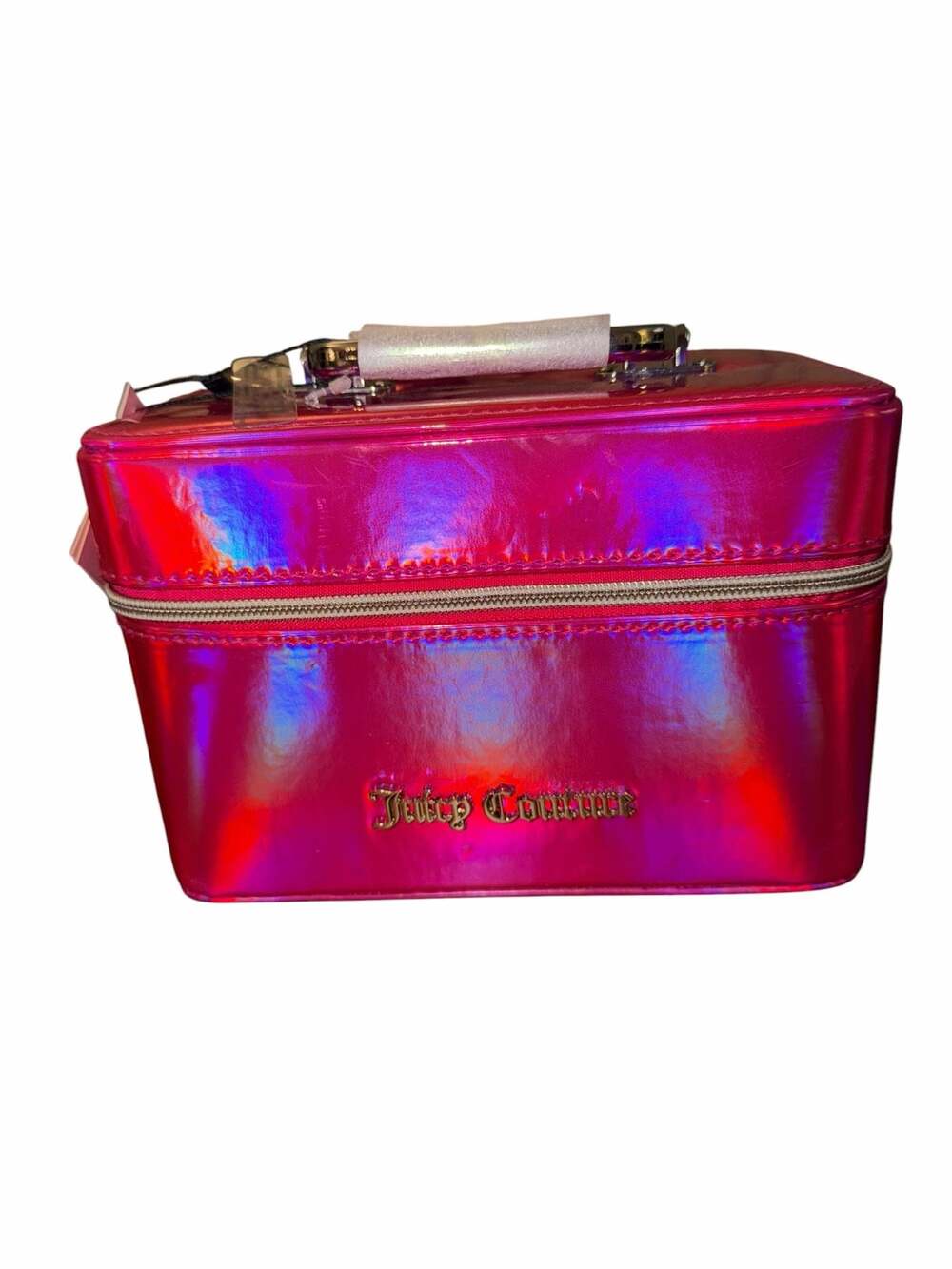 New! Juicy Couture Iridescent Pink Holographic Makeup Train Case